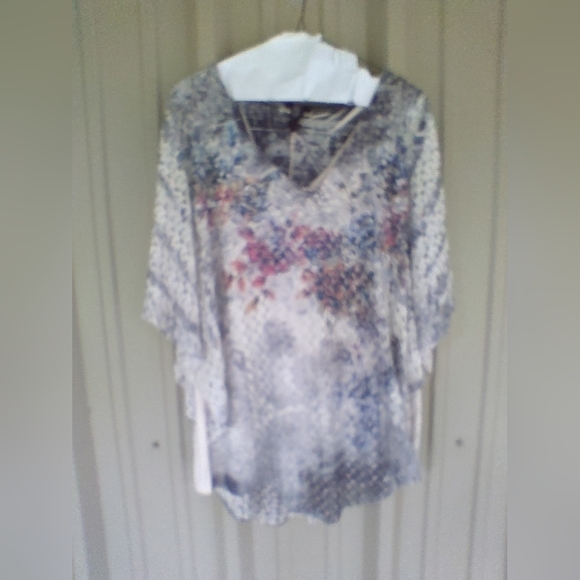 Brittany Black Tops - Women's Artsy Floral Crochet Sheer Tunic Top Size XL Lagenlook Hippie Bohemian